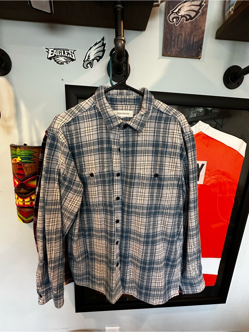 PacSun Blue and Cream Plaid Flannel Shirt